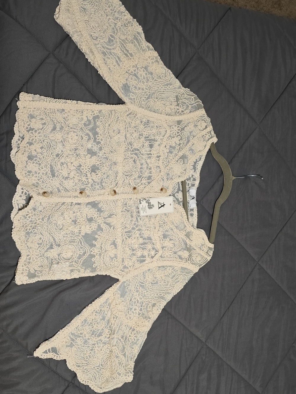 Sheer Lace Button-Down Blouse in Cream